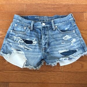 Light blue distressed high waisted shorts